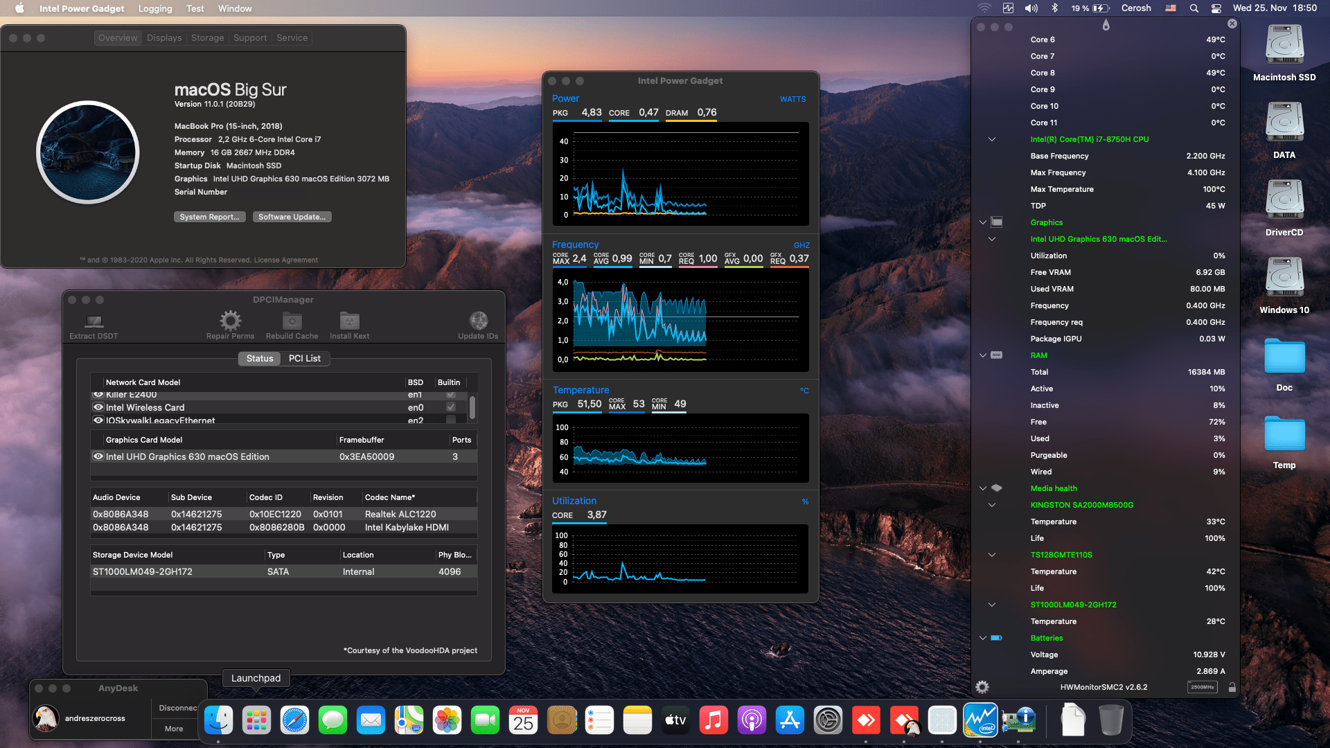Success Hackintosh macOS Big Sur 11.0.1 Build 20B29 in MSI GL63 8SE-071